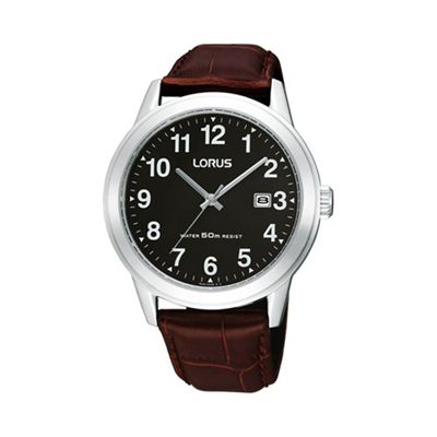 Men's black round dial silver case watch rh927bx9